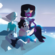Pearl, Amethyst, Steven, and Garnet as they appear on the cover of Steven Universe: End of an Era.